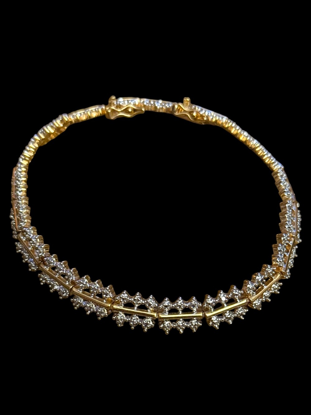 Vintage yellow gold over 925 silver diamond tennis bracelet